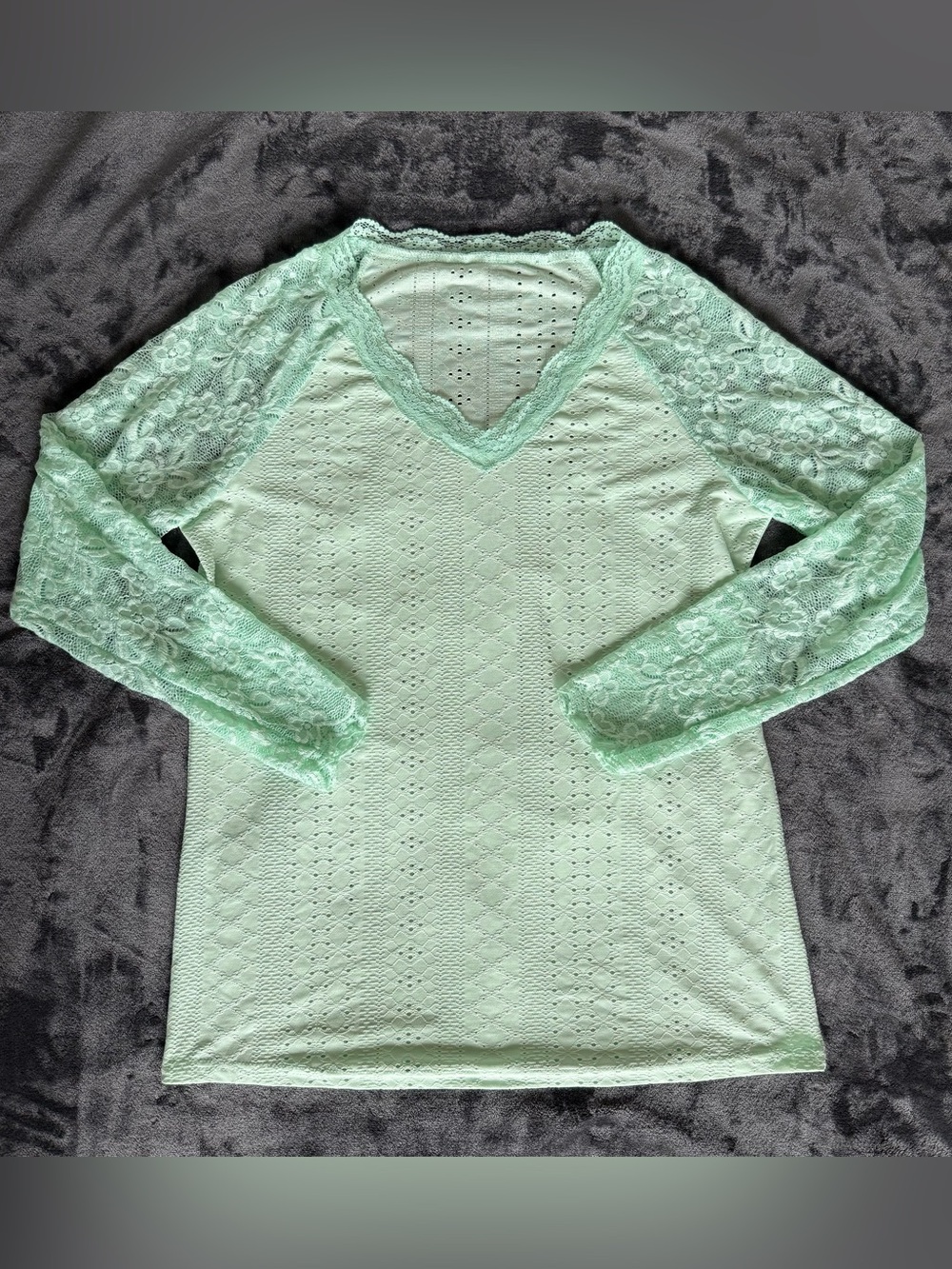 Lace Sleeve V-Neck Women's Top - Mint Green